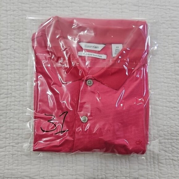 Calvin Klein The Liquid Touch Polo Men's Medium Pink Red Stripe EUC LN Tennis - Picture 16 of 16